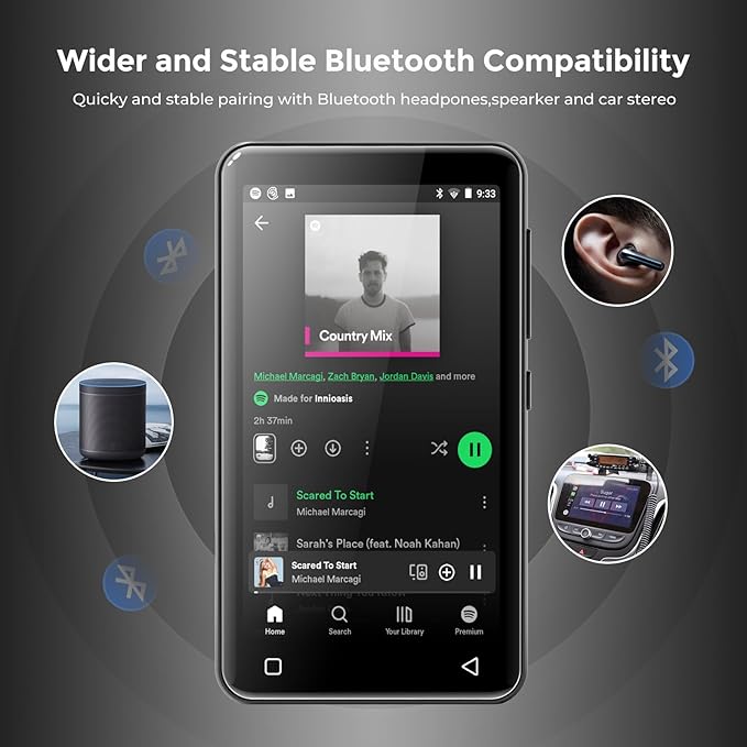 innioasis 80GB MP3 Player with Bluetooth and WiFi, MP3 Player for Kids with Spotify, Spotify Kids, Pandora, Audible, 4.0" Touch Screen Music Player with Parental Controls, Up to 1TB (Gray)