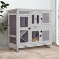 GUTINNEEN Large Rabbit Hutch Indoor with Chew-Proof Ramp, 47" Wooden Bunny Cage Guinea Pig Cages with Casters, Leak-Resistant Trays for Rabbits, Guinea Pigs, Small Animals