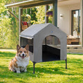Veehoo 29" Dog House, 2-in-1 Small Dog House Outdoor Indoor Weatherproof, Outside Elevated Dog Cot Bed Dog Tent Shade, Three-Sided Breathable Mesh Windows and Sunshades, CWC2435CP