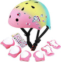 Kids Bike Helmet with DIY Stickers and Knee Pads Elbow Pads Wrist Guard Set for Ages 3-8-14 Toddler Boys Girls Helmet for Roller Skates Cycling Skateboarding Bicycle Scooter