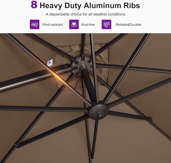PURPLE LEAF 9 Feet Patio Umbrella Square Cantilever Umbrella Outdoor with 360° Rotation and Aluminum Offset Hanging for Pool Deck Garden Backyard, Taupe