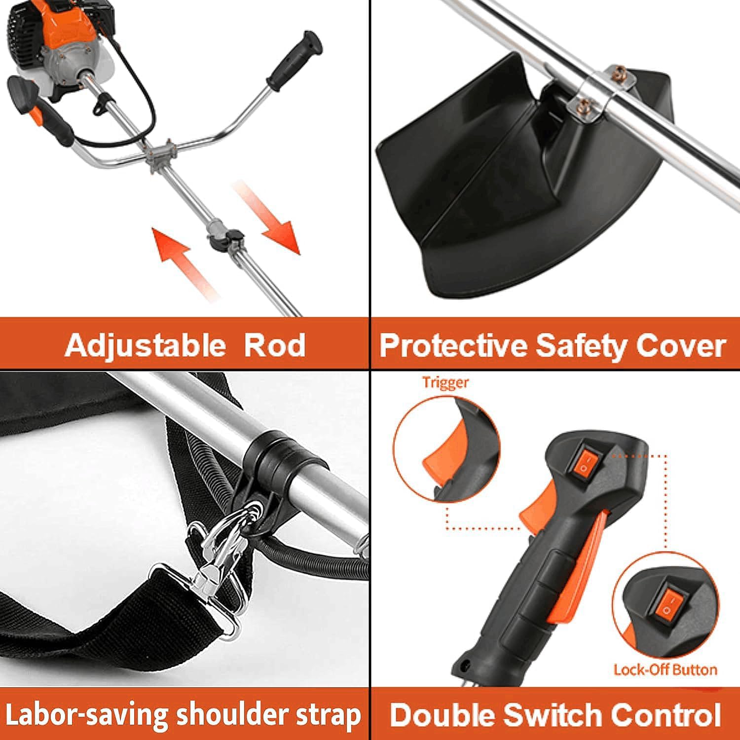 Homdox 58cc 2-Cycle Gas Weed Eater, 4 in 1 Gas Brush Cutter, String Trimmer and Weed Wacker Trimmer for Lawn and Garden Care Trimming, Orange.