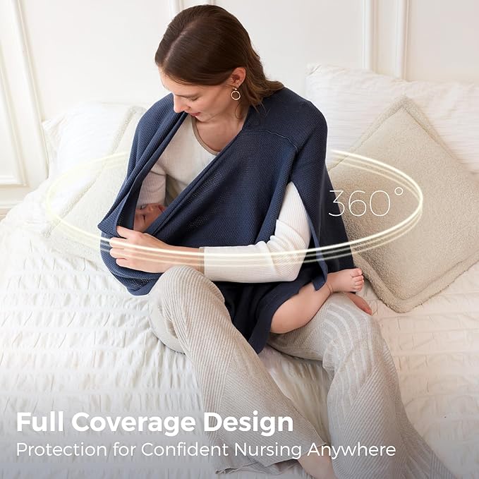 Momcozy Nursing Cover for Breastfeeding, Breathable Soft Privacy Poncho, Multi-Use Stroller Cover, Baby Blanket, and Stylish Scarf, Portable, Includes Laundry Bag