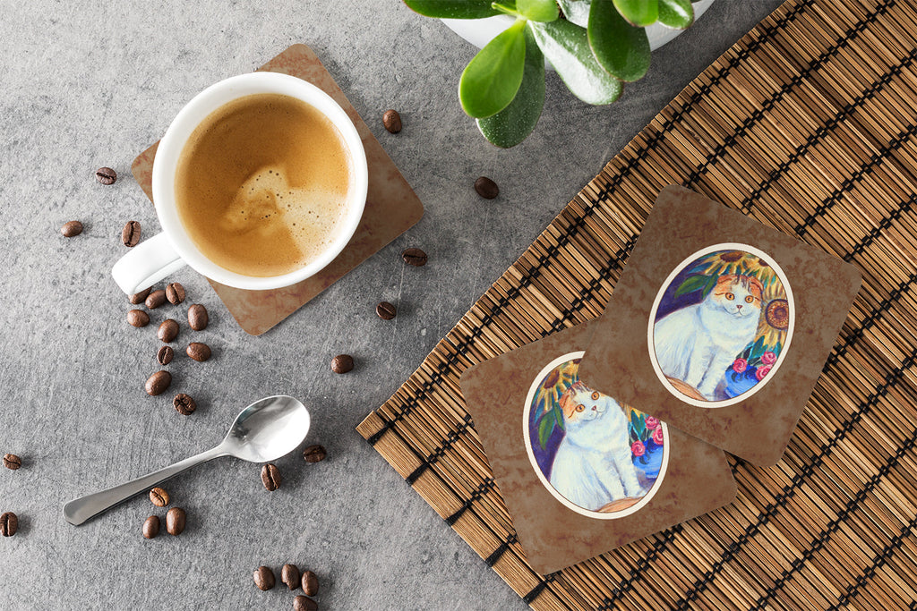 Cat Foam Coasters Set of 4 Cup Coasters for Indoor Outdoor, Tabletop Protection, Anti Slip, Mouse pad Material