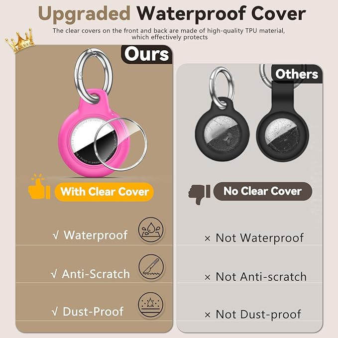Upgrade Waterproof 4 Pack Airtags Holder with Apple Airtags Keychain, Hard PC Air Tag Case, Anti-Scratch & Shock Air tag Holder, Men's Women's Keyrings & Keychains -Rose Red+Purple+Blue+Green