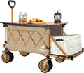 Whitsunday Collapsible Folding Wagon with Table,Heavy Duty Utility Beach Wagons with Opened Tailgate and All-Terrain Wheels for Camping,Garden,Sports Khaki