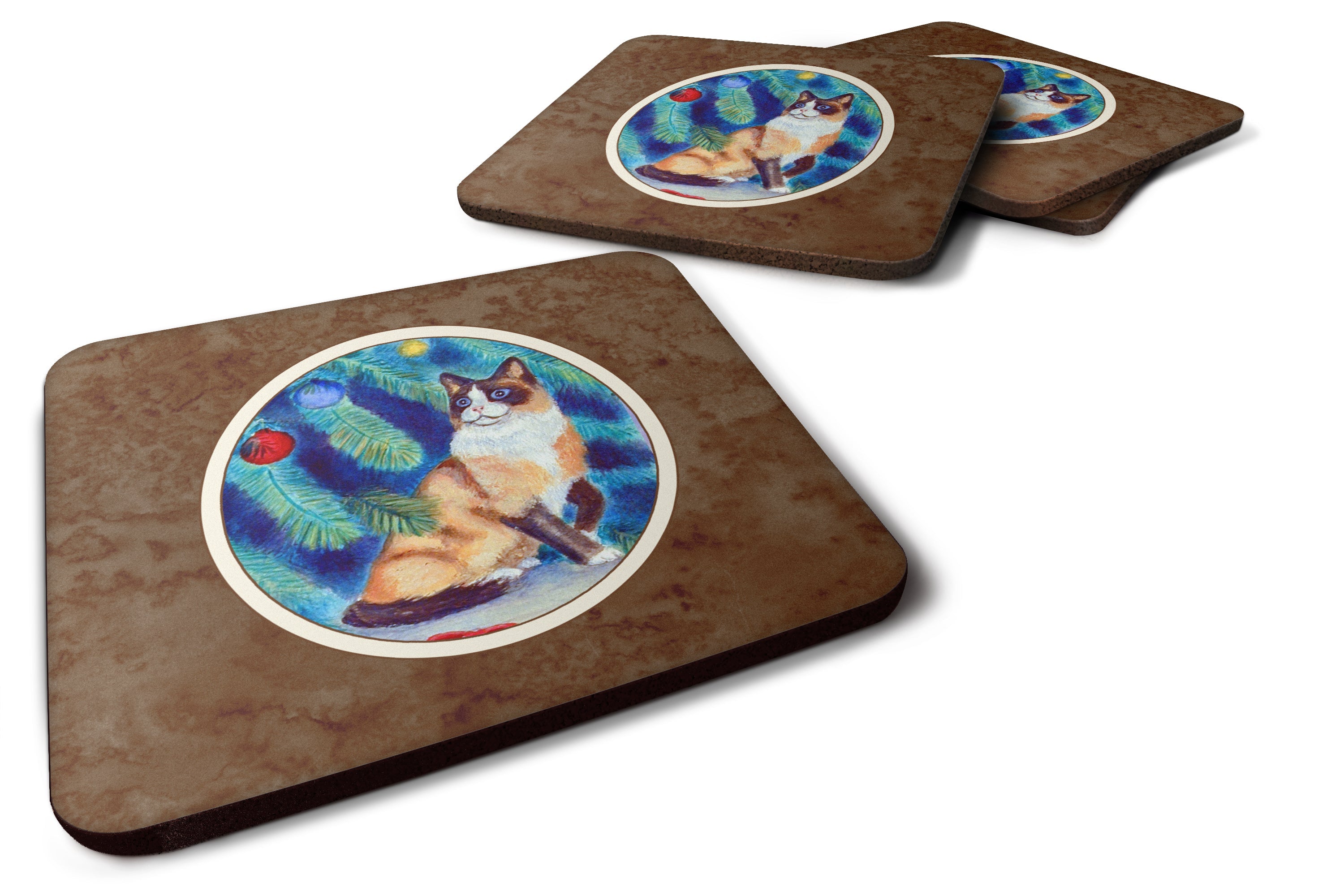 Christmas Tree Cat Foam Coasters Set of 4 Cup Coasters for Indoor Outdoor, Tabletop Protection, Anti Slip, Mouse pad Material