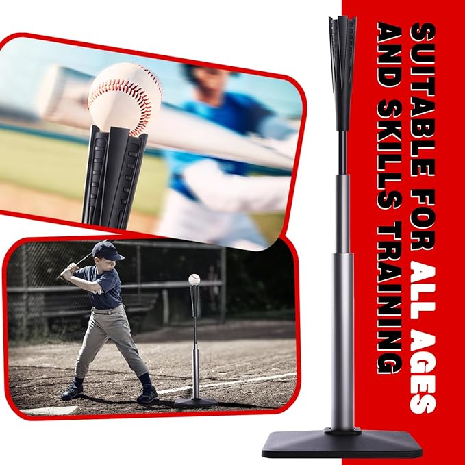 4-Prongs Ball Rest Batting Tee for Baseball and Softball， 23" to 44" Adjustable Baseball Tees for Hitting，Heave Duty Base Baseball Tee （No Included The Baseball）
