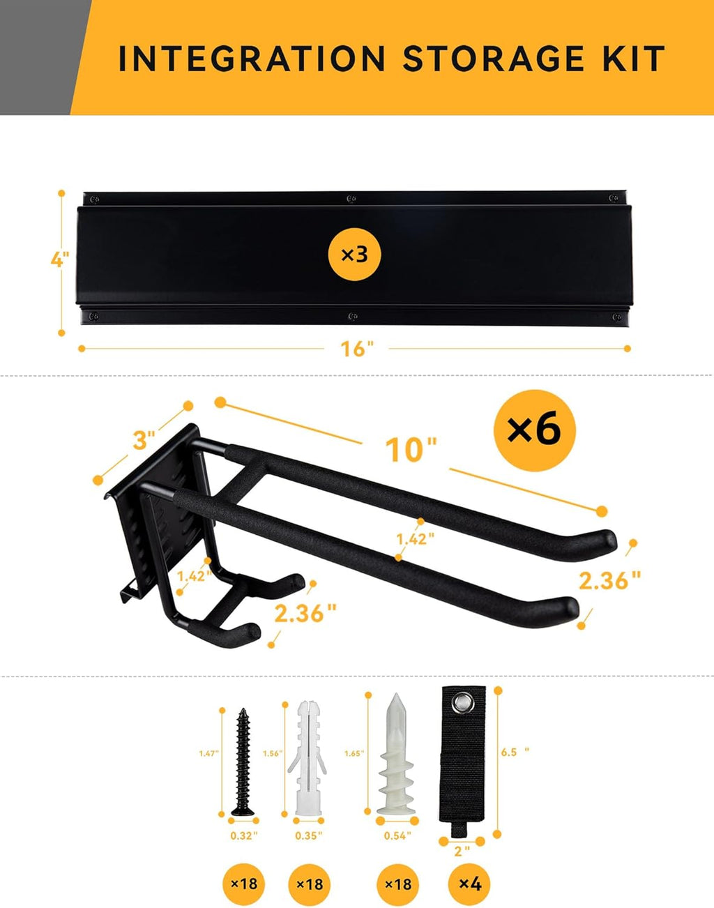 Garden Tool Organizer Wall Mount 48 Inches Max Load 660lbs Garage Storage and Organization, Adjustable with 6 Garage Hooks and 4 Cable Ties, Yard Shed and Power Tool Organizer Rack
