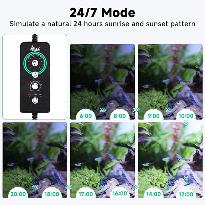 AQQA LED Aquarium Light, 24/7 Mode IP68 Waterproof Extendable Bracket Fish Tank Light, DIY Mode Full Spectrum Aquarium Plant Light, Adjustable Timer/Brightness Memory Function for 48-55 Inch Fish Tank