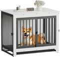 Dog Crate Furniture, Dog Crate End Table for Medium and Large Dogs,Wooden Cage Kennel Furniture Indoor, Modern Dog Crate with Multi-Purpose Removable Tray, Double-Doors Dog Furniture, White