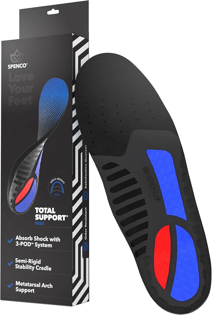 Spenco Total Support Max Shoe Insoles - Orthotic Metatarsal Arch Support Inserts - Absorbs Shock, Reduces Over-Pronation, Conforms to Foot Contours, Deep Heel Cupping Men's 16-17.5