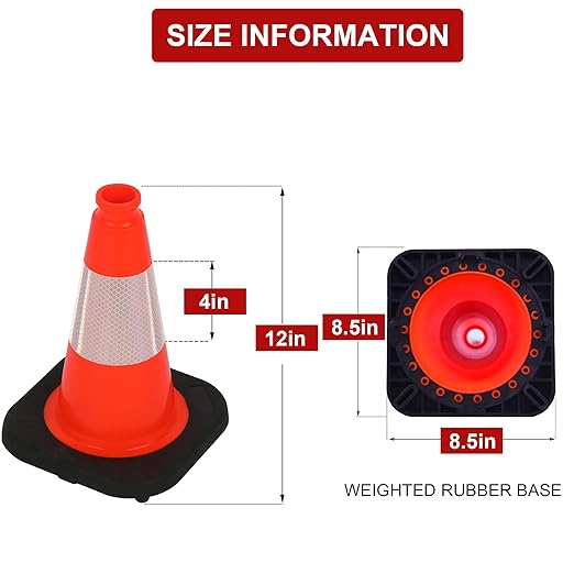 OrangeStar 12" Traffic Cones 4-Pack, Orange Safety Cones with Reflective Collar & Heavy Duty Base for Driving Practice, Parking Lots, Roadwork, Construction | Indoor & Outdoor Use