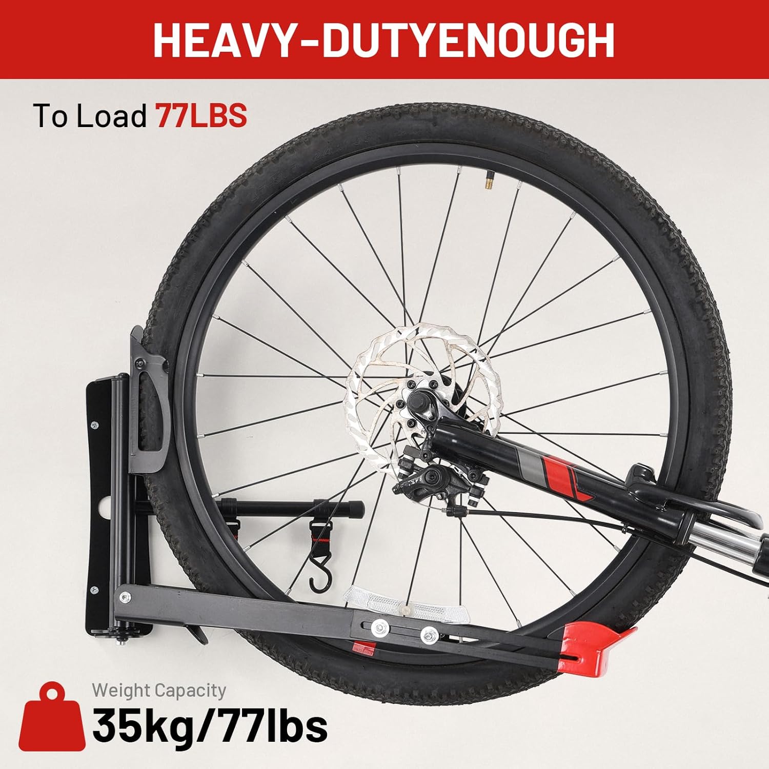 Bike Wall Mount Rack Adjustable & Foldable Garage Bike Rack with Swivel Design & 2 Storage Hooks, Fits 20"-29" Bikes, Holds Up to 77 lbs, Easy Install & Space-Saving Bike Storage 2 Pack