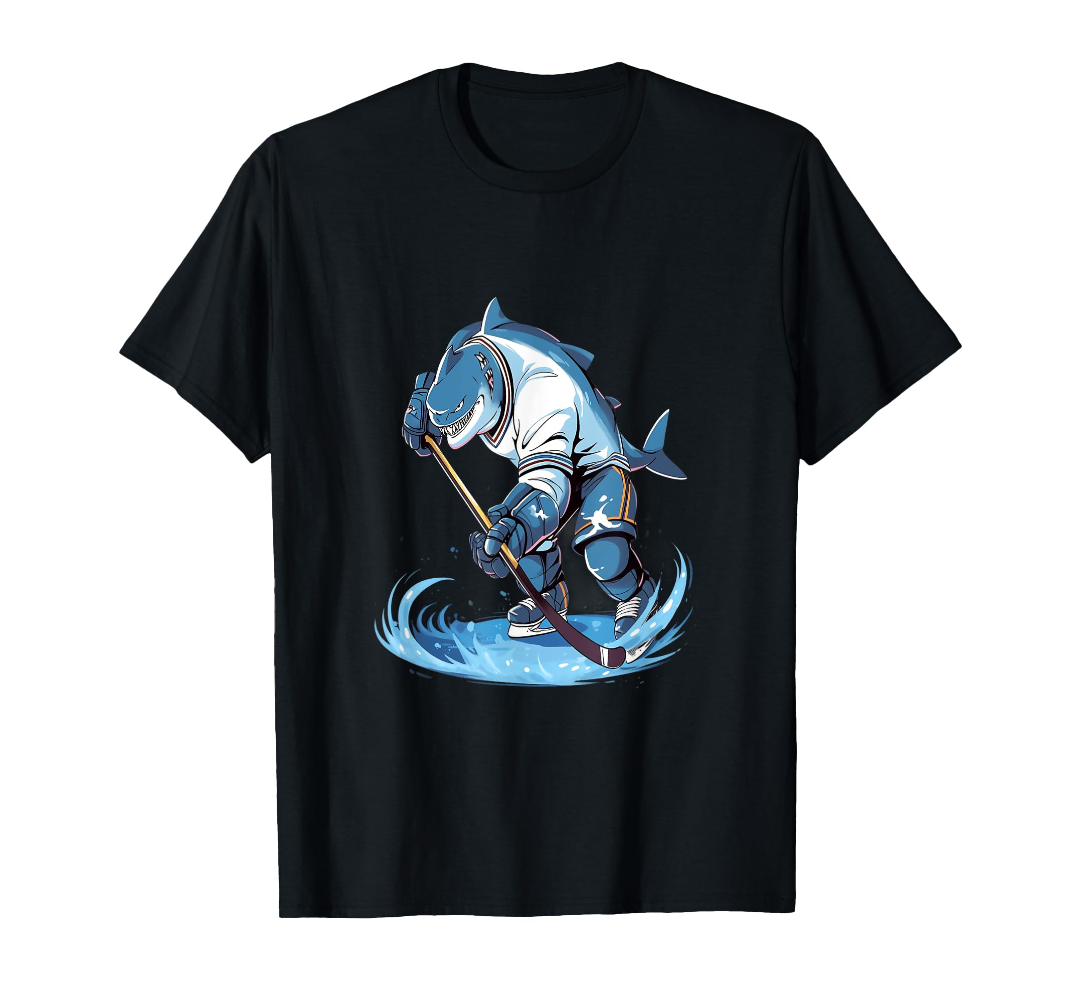 Shark Ice Hockey Player Hockey Stick T-Shirt - Streetwear Style for Adults