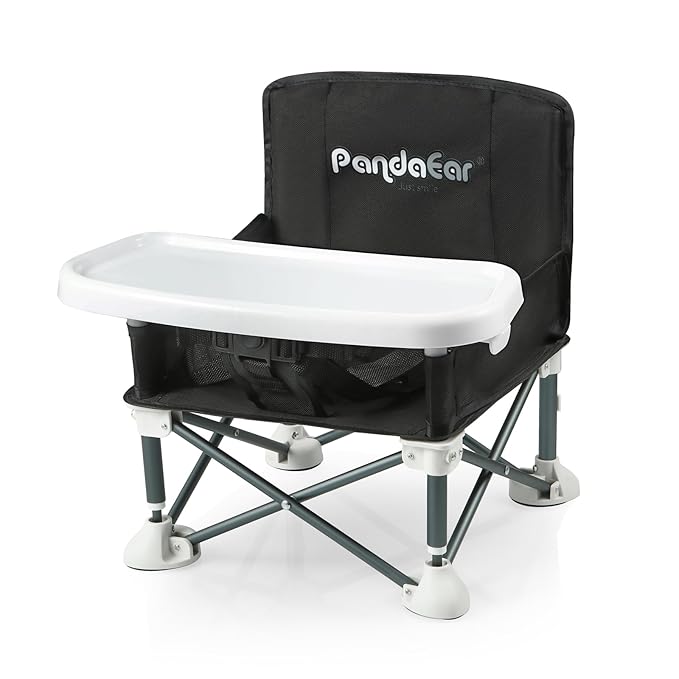 PandaEar Portable Baby Seat Travel| Compact Fold with Straps for Indoor/Outdoor Use| Great for Camping, Beach, Lawn |Toddlers, Kids, Boys, Girls (Black)