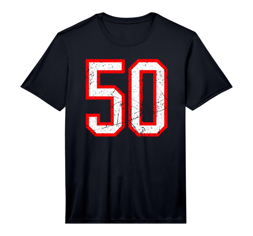 Number 50 White Red Distressed Sport T-Shirt - Unique Graphic Men Women