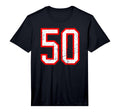 Number 50 White Red Distressed Sport T-Shirt - Unique Graphic Men Women