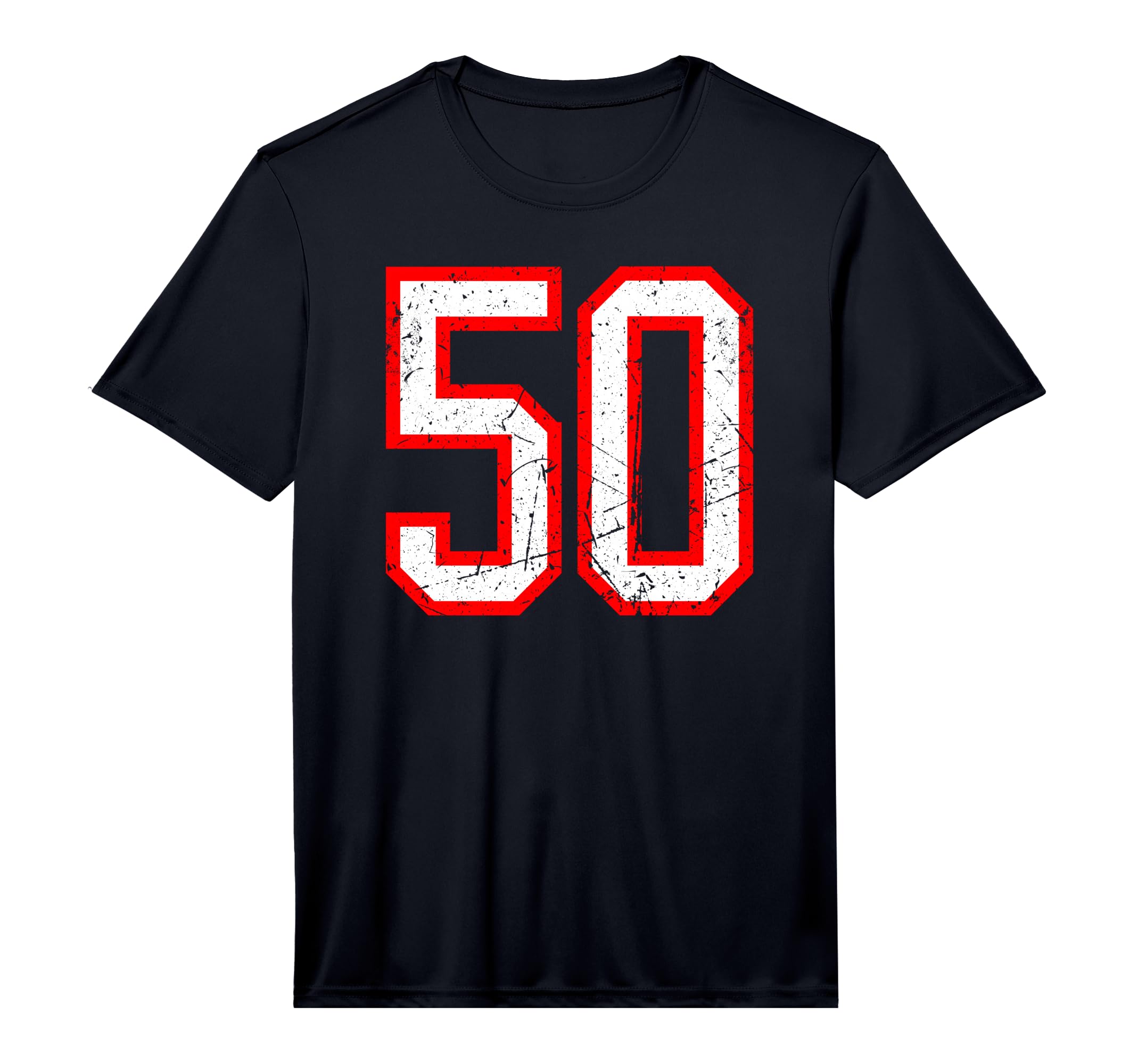 Number 50 White Red Distressed Sport T-Shirt - Unique Graphic Men Women