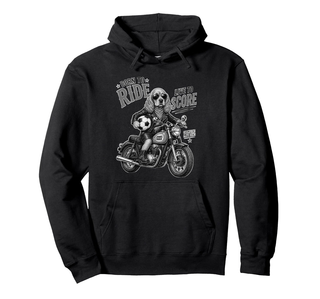 Cocker Spaniel Motorbike Love Footbal Hoodie - Unique Graphic Unisex