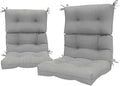 LVTXIII Outdoor 44x22-inch High Back Chair Cushions, Patio Solid Tufted Adirondack Chair Seat Cushions, Seasonal Replacement Rocking Chair Cushion with Ties, Set of 2, Strip Grey