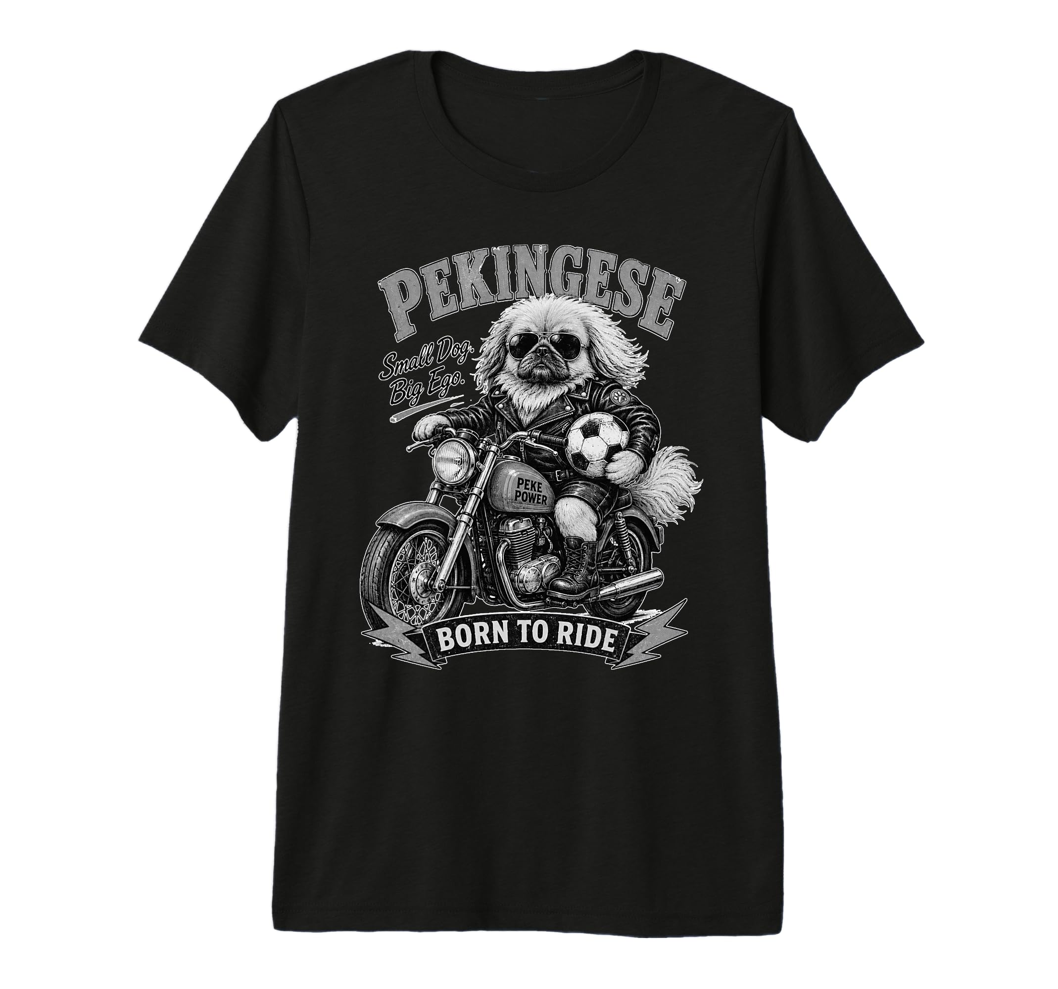 Pekingese Motorbike Love Footbal Soccer T-Shirt - Novelty Apparel Unisex