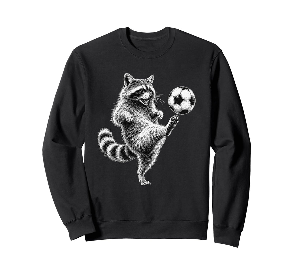 Funny Raccoon Kicking Soccer Ball Sweatshirt - Aesthetic Graphic Men Women
