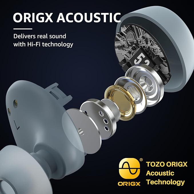 TOZO A1 Wireless Earbuds Bluetooth 5.3 Light Weight in Ear IPX5 Waterproof Headphones 2 Mic for AI Calls, Immersive Premium Sound Bass Headset with Charging Case, 32 Presets EQ Customization via App