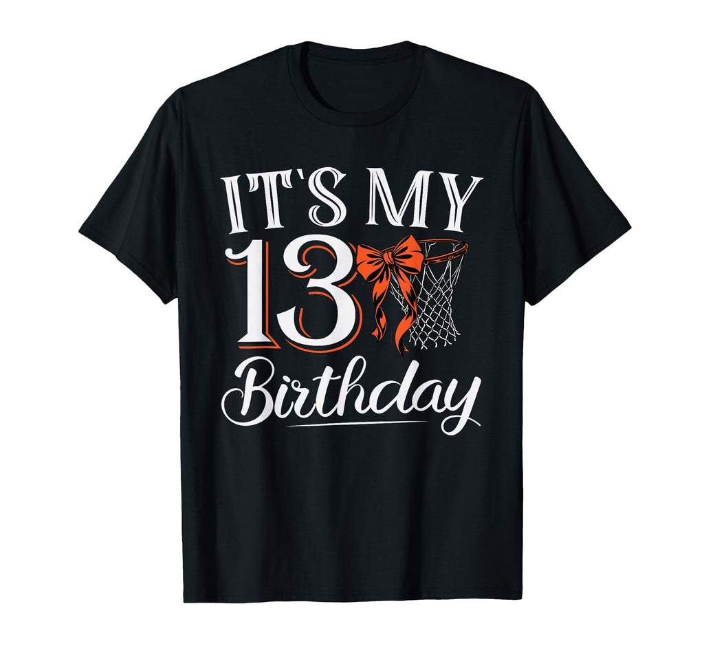 Orange Coquette Basketball Its My 13 T-Shirt - Minimalist Print Unisex