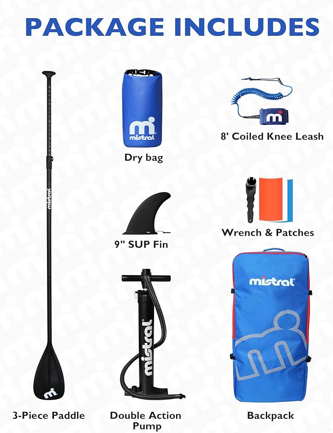 Mistral Inflatable Stand Up Paddle Board, 11'6''x33''x6'' Inflatable SUP All Around Board, Extra Wide iSUP, Stable, Beginner Paddle Board with SUP Accessories, Anti-Slip EVA Deck for Adults & Youth