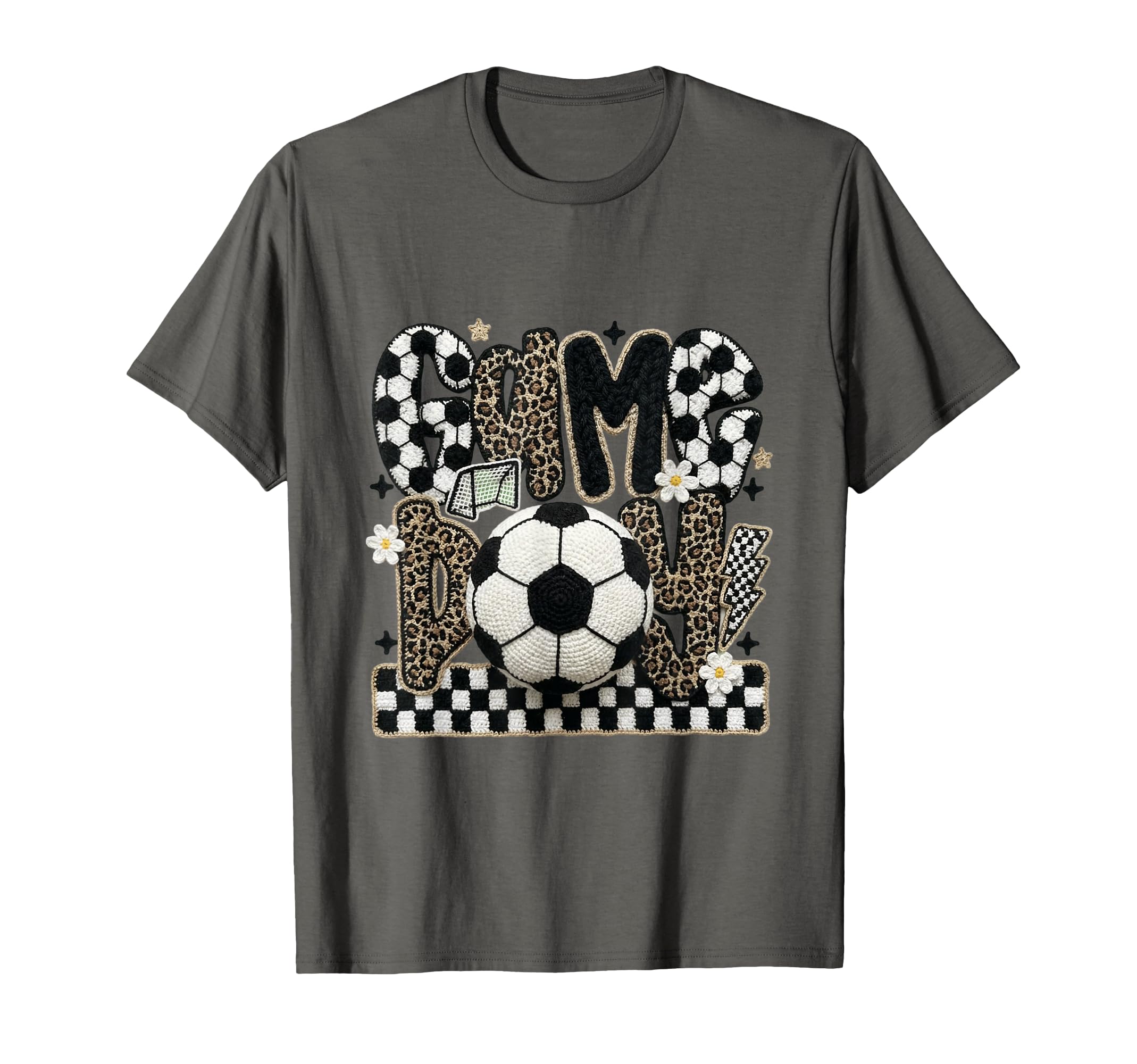 Soccer Leopard Crochet Checkered T-Shirt - Minimalist Print for Adults