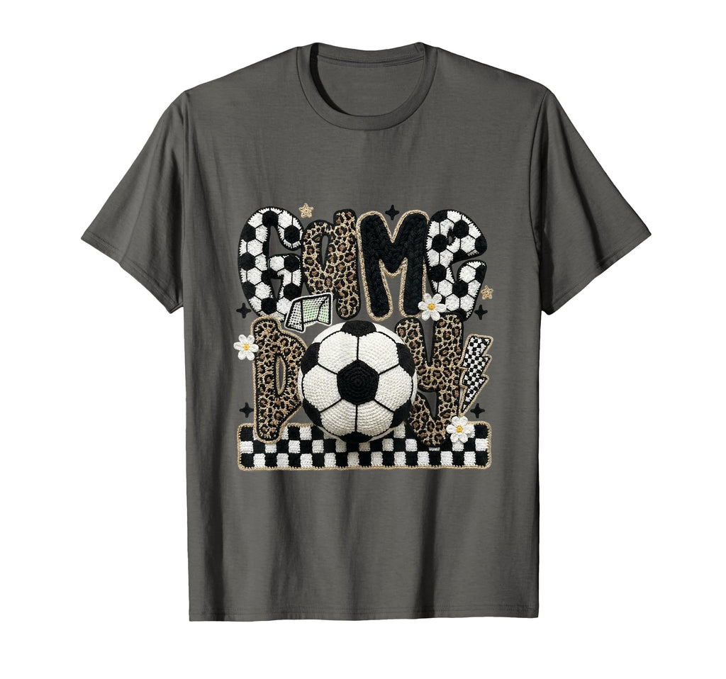 Soccer Leopard Crochet Checkered Floral T-Shirt - Unique Graphic Men Women