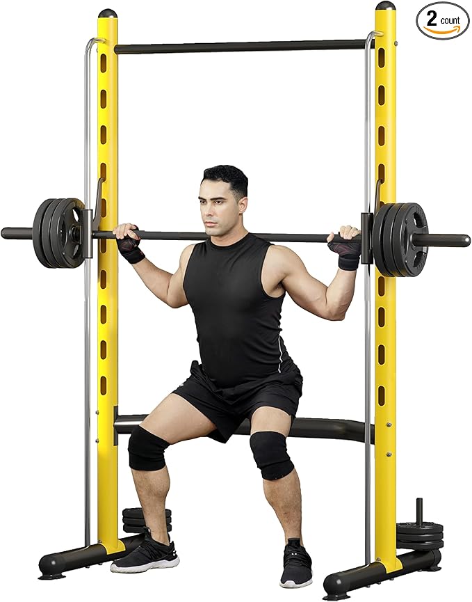 Soozier Squat Rack with Pull-Up Bar, Adjustable Power Rack with Barbell Bar, Multi-Functional Bench Press Rack for Home Gym Strength Training