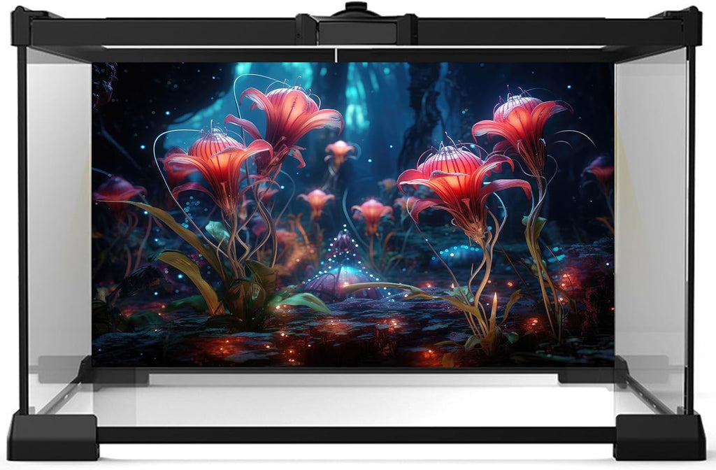 Aquarium Background Beautiful Red Translucent Flowers Terrarium Background Abstract Fantasy Plants Underwater World Tank Poster Glowing Flowers Foggy Forest Fish Tank Background Decors Vinyl 72x24in
