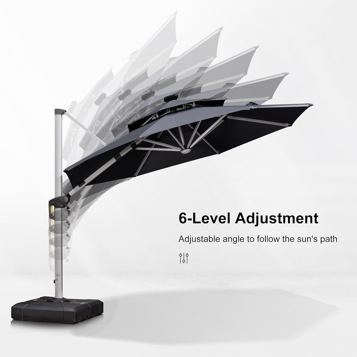 PURPLE LEAF 10ft Patio Umbrella With Base Solar powered LED Cantilever Umbrella with LED lights Windproof Outdoor Offset Umbrella for Garden Deck Pool Patio, Grey