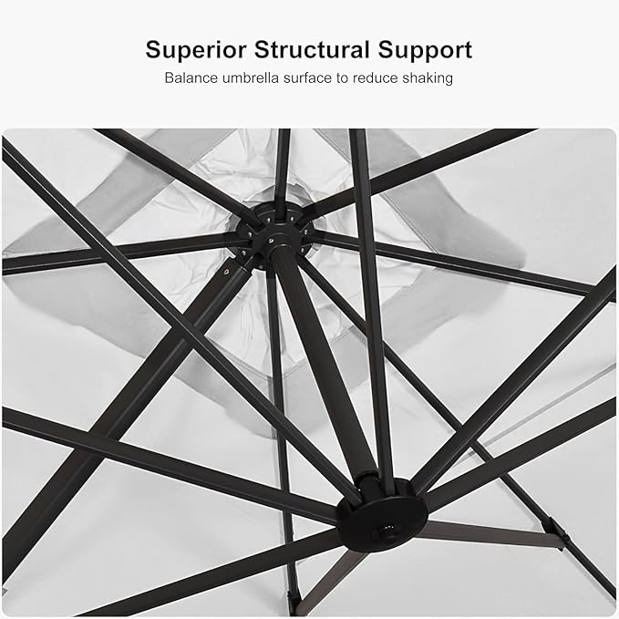 PURPLE LEAF 11 Feet Patio Umbrella with Base Outdoor Cantilever Round Umbrella Aluminum Offset Umbrella with 360-degree Rotation for Garden Deck Pool Patio Light White