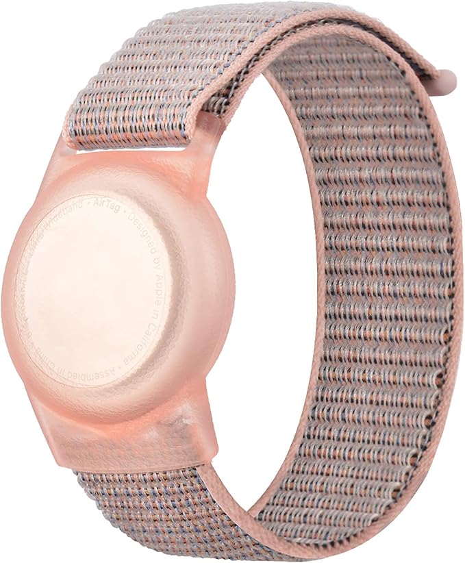 Kids Wristband Compatible with Apple AirTag, Protective Case for Air Tag GPS Tracker Holder with Nylon Bracelet, Adjustable Anti Lost Watch Band for Toddler Child Elder(Pink)