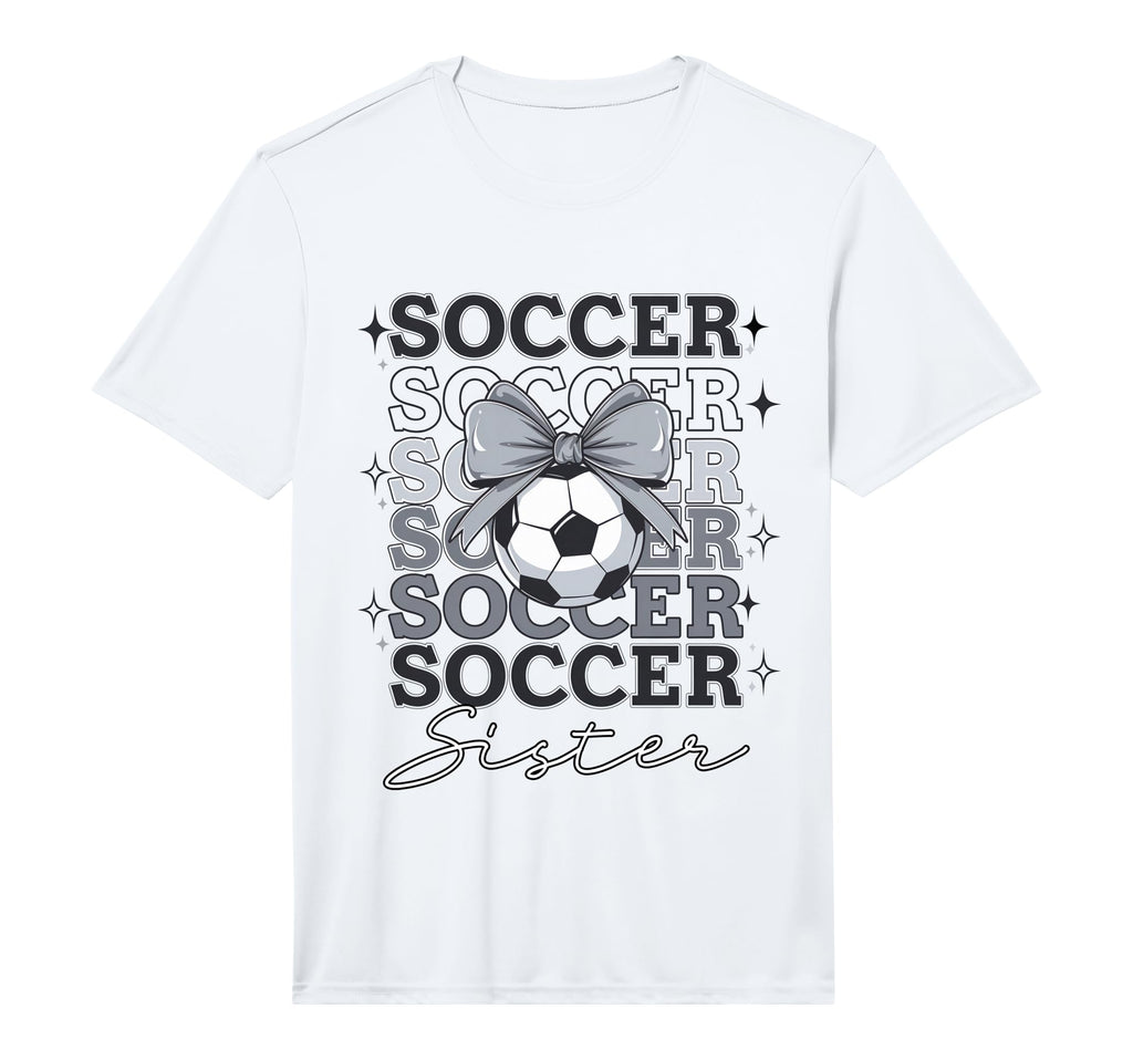 Groovy Soccer Sister Coquette Bow Soccer T-Shirt - Unique Graphic Unisex