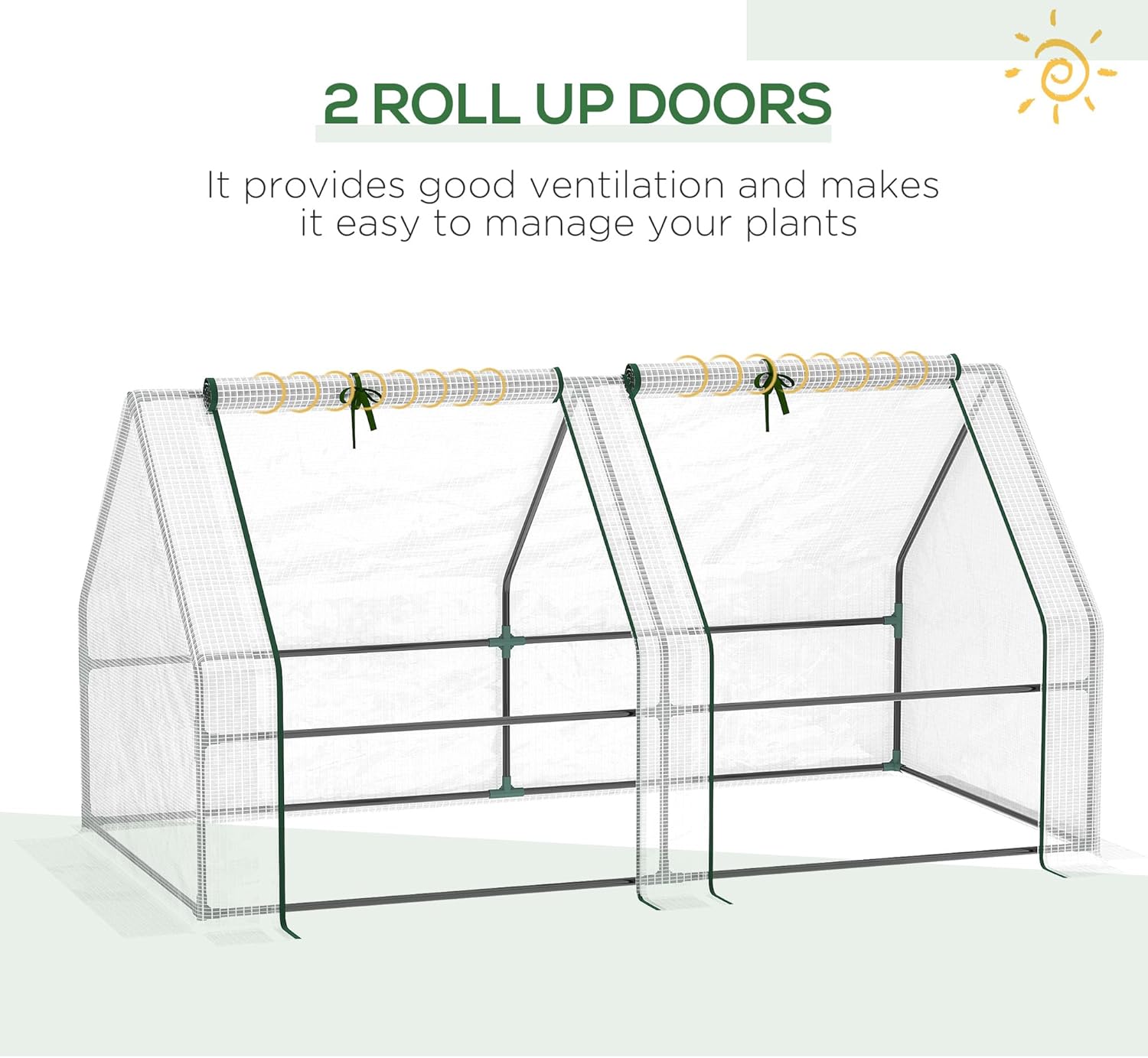 Outsunny 6' x 3' x 3' Mini Greenhouse with Zippered Doors & Roll-up Windows, Portable Plant Hot House with Durable PE Cover, Water Resistant, UV Protected for Outdoor Flowers, Vegetables, White