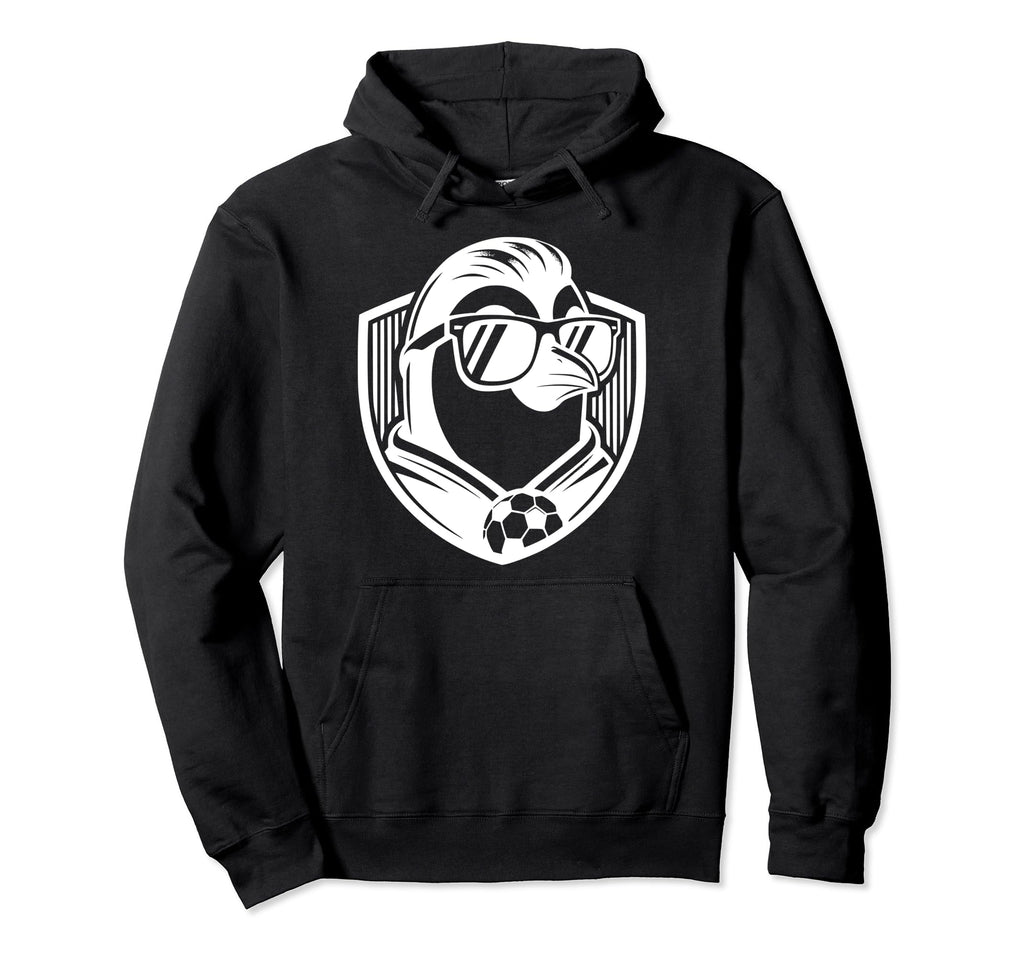 White Silhouette Penguin Soccer Ball Hoodie - Aesthetic Graphic for Adults