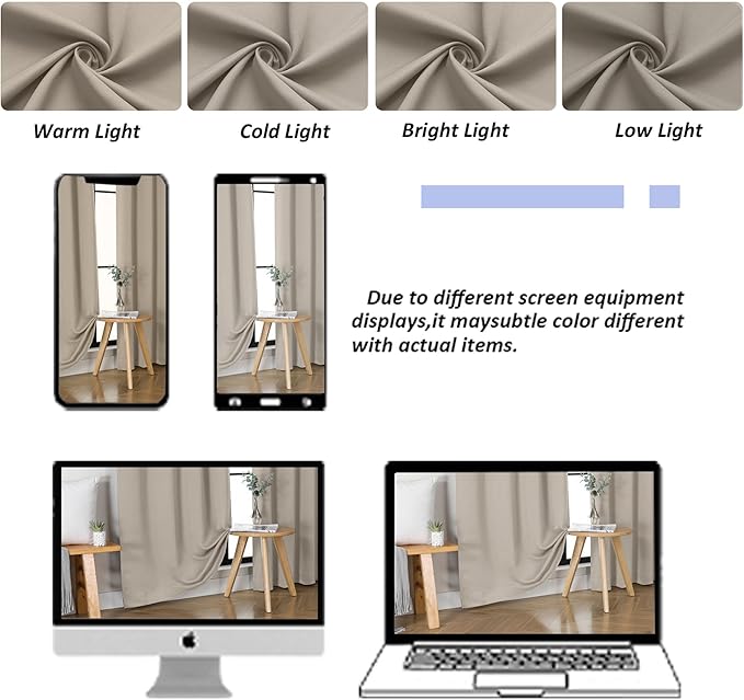 Simplebrand Ava Stone Blackout Curtains for Bedroom 72 Inch Length 2 Panels Set, Privacy Thermal Insulated Rod Pocket Door Window Curtains for Patio French Door Front Door, W40 x L72 Inch, Stone