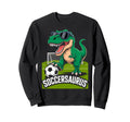 Soccersaurus Dinosaur T Rex Soccer Sweatshirt - Custom Art Print Men Women