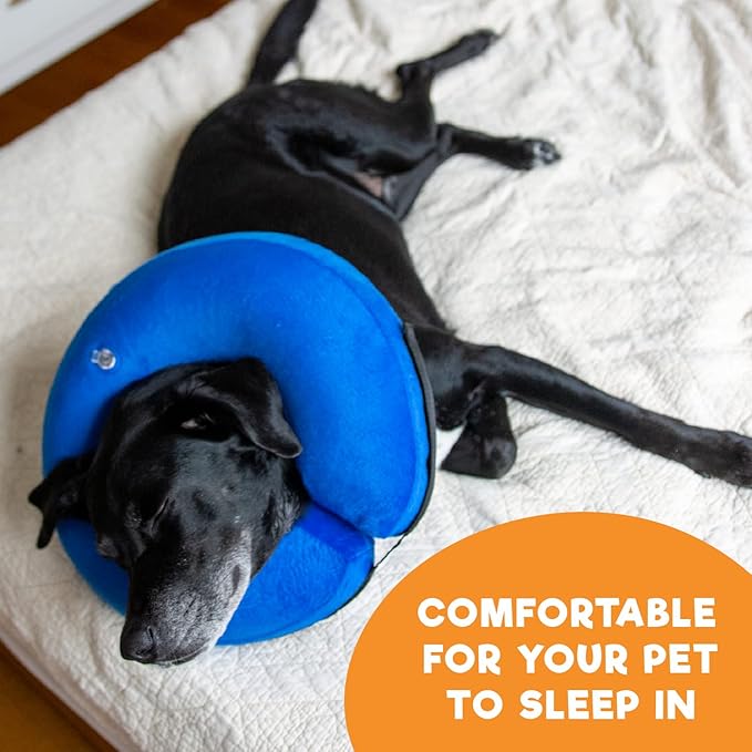 BENCMATE Inflatable Dog Cone Collar Alternative, Soft Dog Cone for Small Medium Large Dogs and Cats, Neck Recovery ECollar Donut Collar After Surgery (Medium+, Blue)