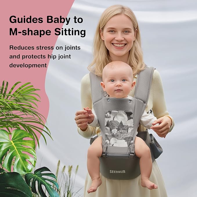 Baby Carrier with Hip Seat, SEEDNUR 6-in-1 Baby Carrier Newborn to Toddler, Ergonomic & Lightweight Toddler Carrier, Adjustable Baby Holder Carrier to Hands-Free Perfect for Travel and Shopping