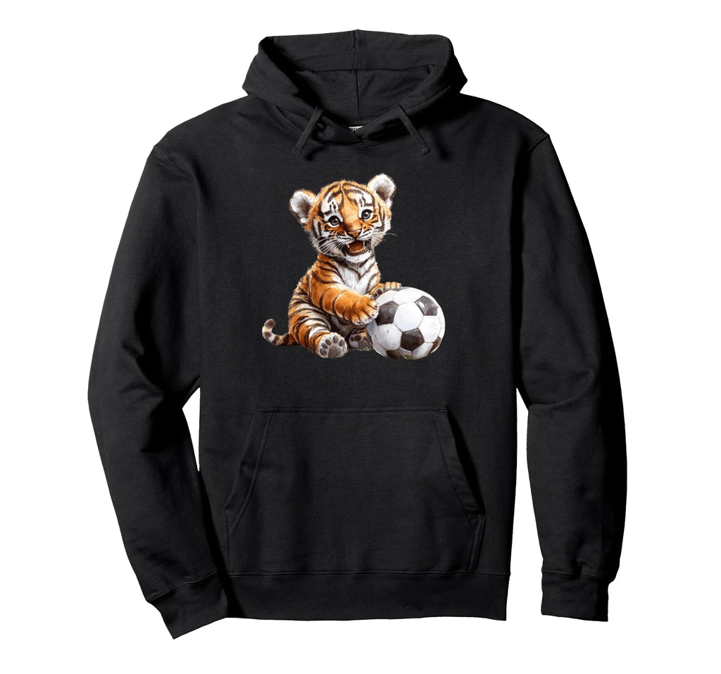 Tiger Playing Soccer Ball Art Hoodie - Fun Novelty Design for Adults