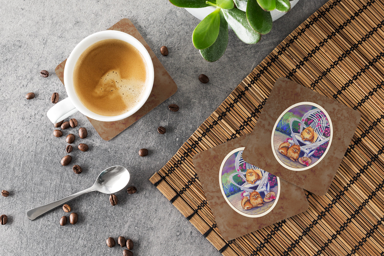 Red Pomeranians Foam Coasters Set of 4 Cup Coasters for Indoor Outdoor, Tabletop Protection, Anti Slip, Mouse pad Material