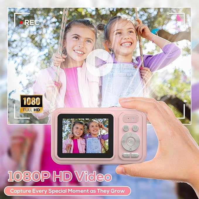 Digital Camera for Kids, WITYEAH 48MP FHD 1080P Point and Shoot Digital Cameras with 16X Zoom Anti-Shake, Compact Portable Cameras for Photography, for Boys Girls Teens Beginners-Pink
