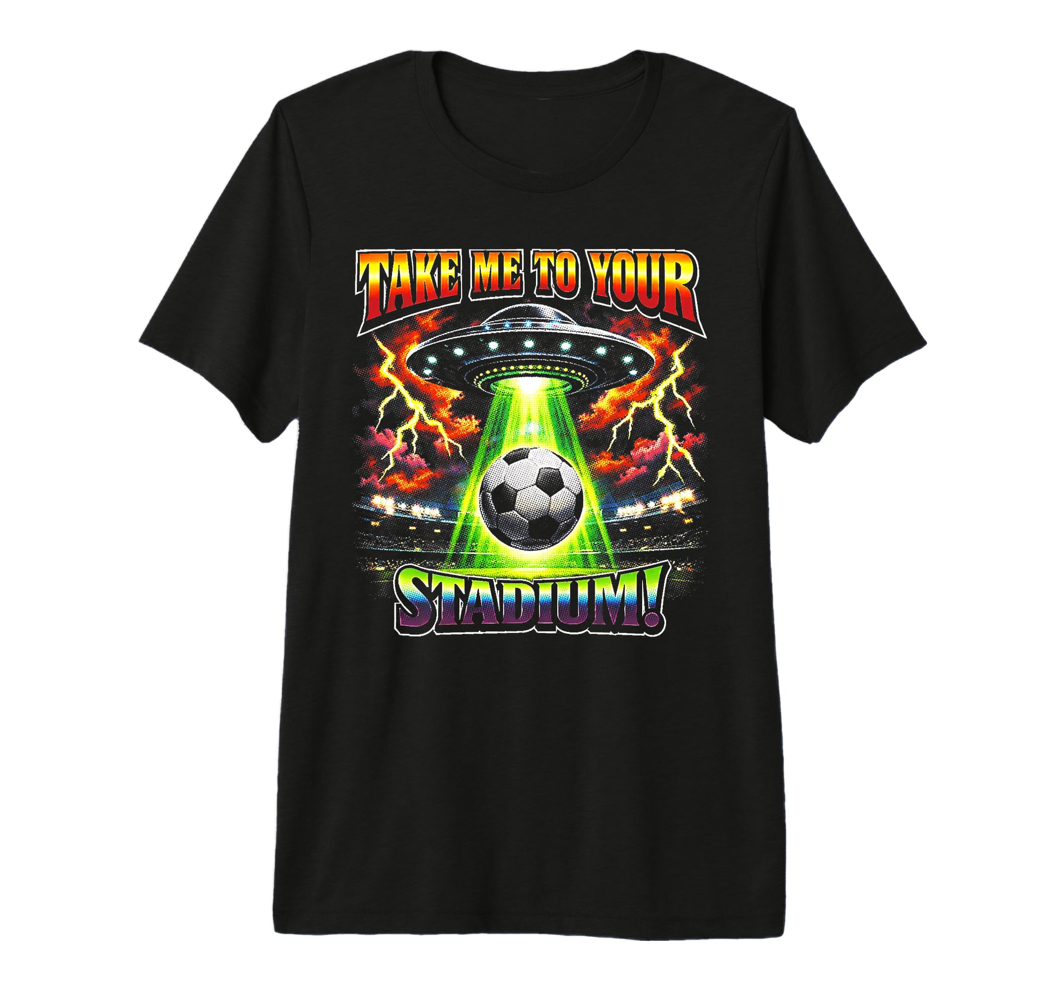 90S Soccer Alien Ufo Funny Soccer Tri T-Shirt - Graphic Print for Adults