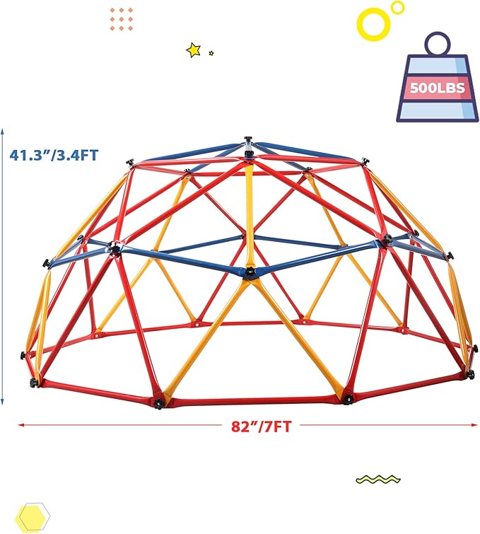 Climbing Dome, Outdoor Toddler Jungle Gym, 7 Ft Climbing Toys for Kids 3-8, Geometric Dome Climber Jungle Gym for Backyard, Outside Climb Dome for Kids Climber