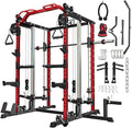 Smith Machine Home Gym, Multi-Function Power Cage with Dual Pulley Cable Crossover System, All-in-One Squat Rack with Smith Bar and Strength Training Attachments for Full-Body Workouts